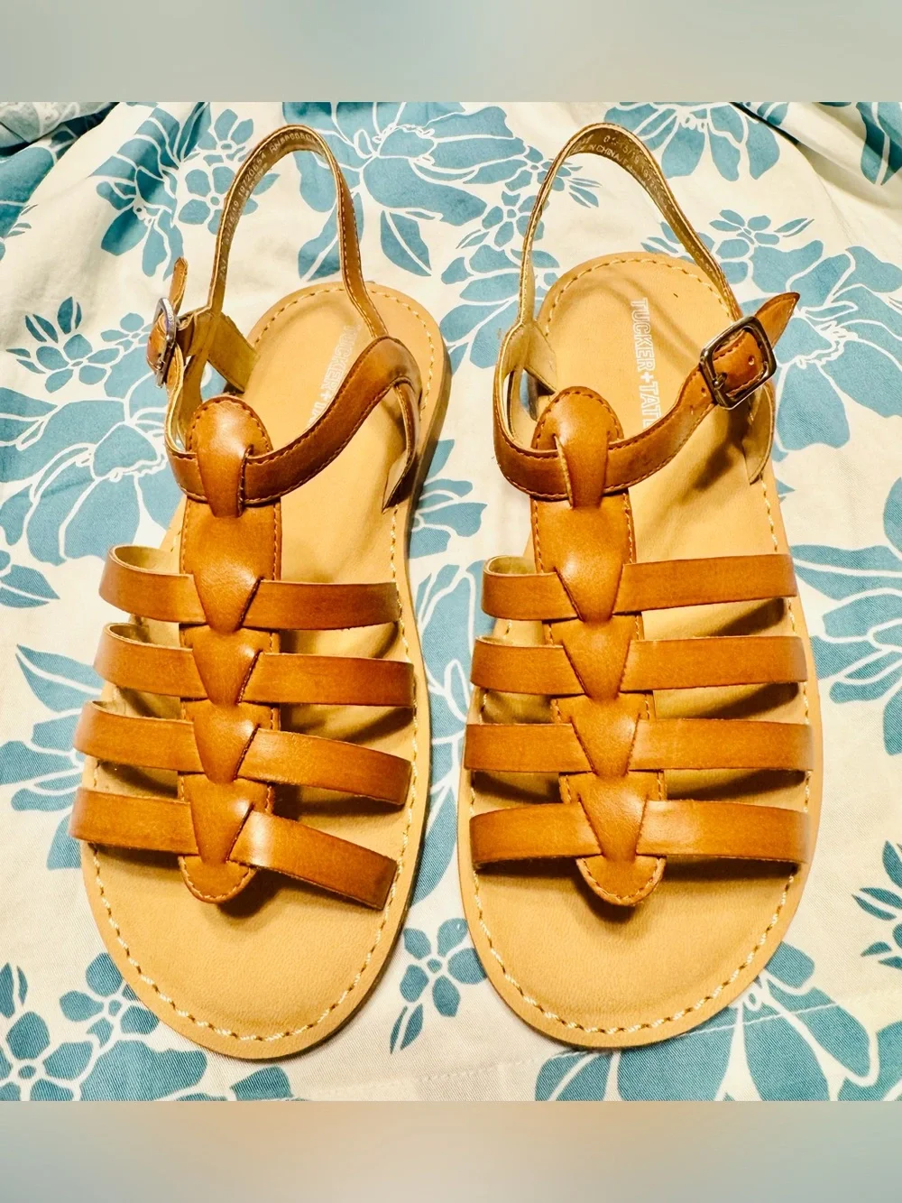 Tucker + Tate Lucy Cognac Leather Strappy Slingback Sandals  Size -2M